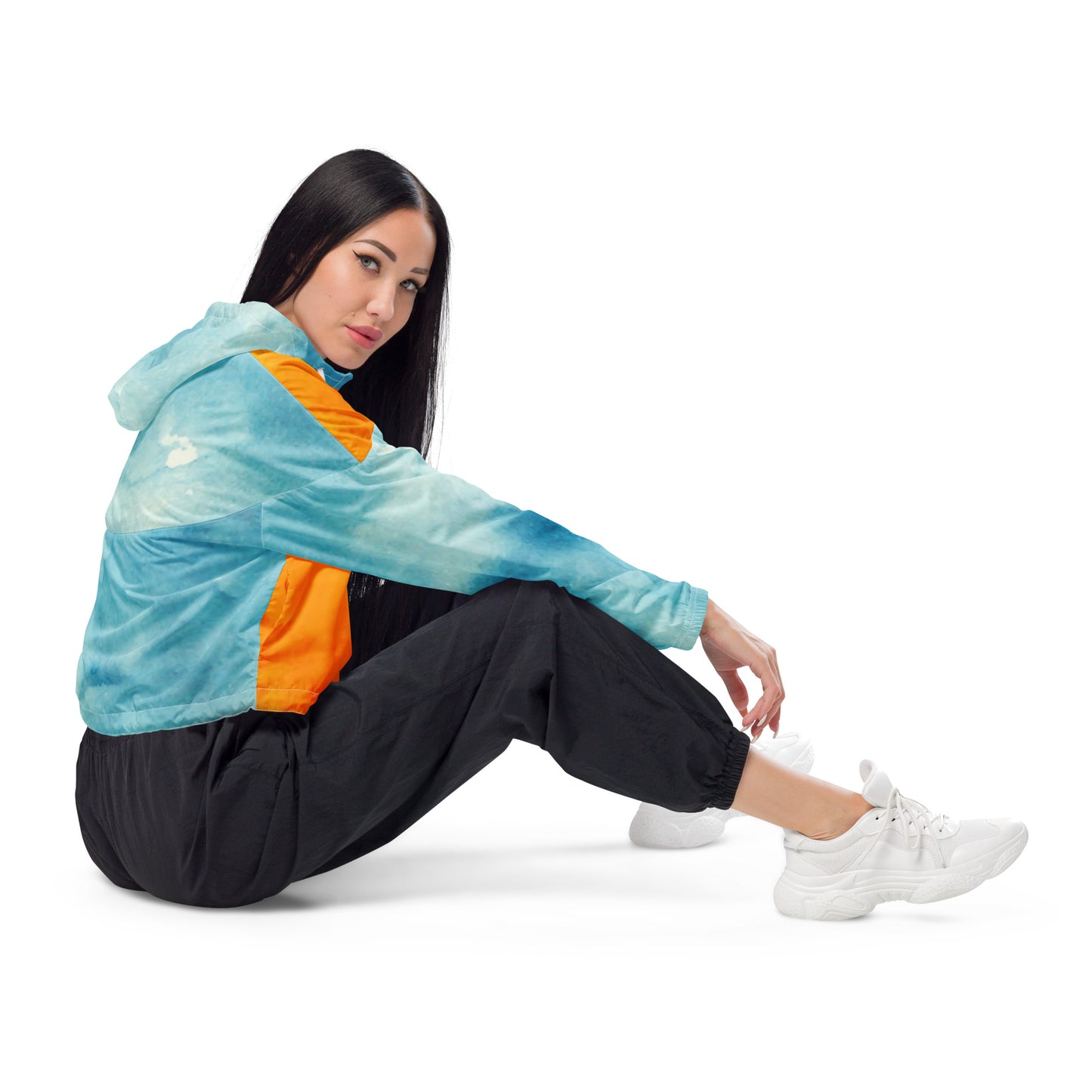 Sunset Orange&Sky Blue-Cropped Windbreaker