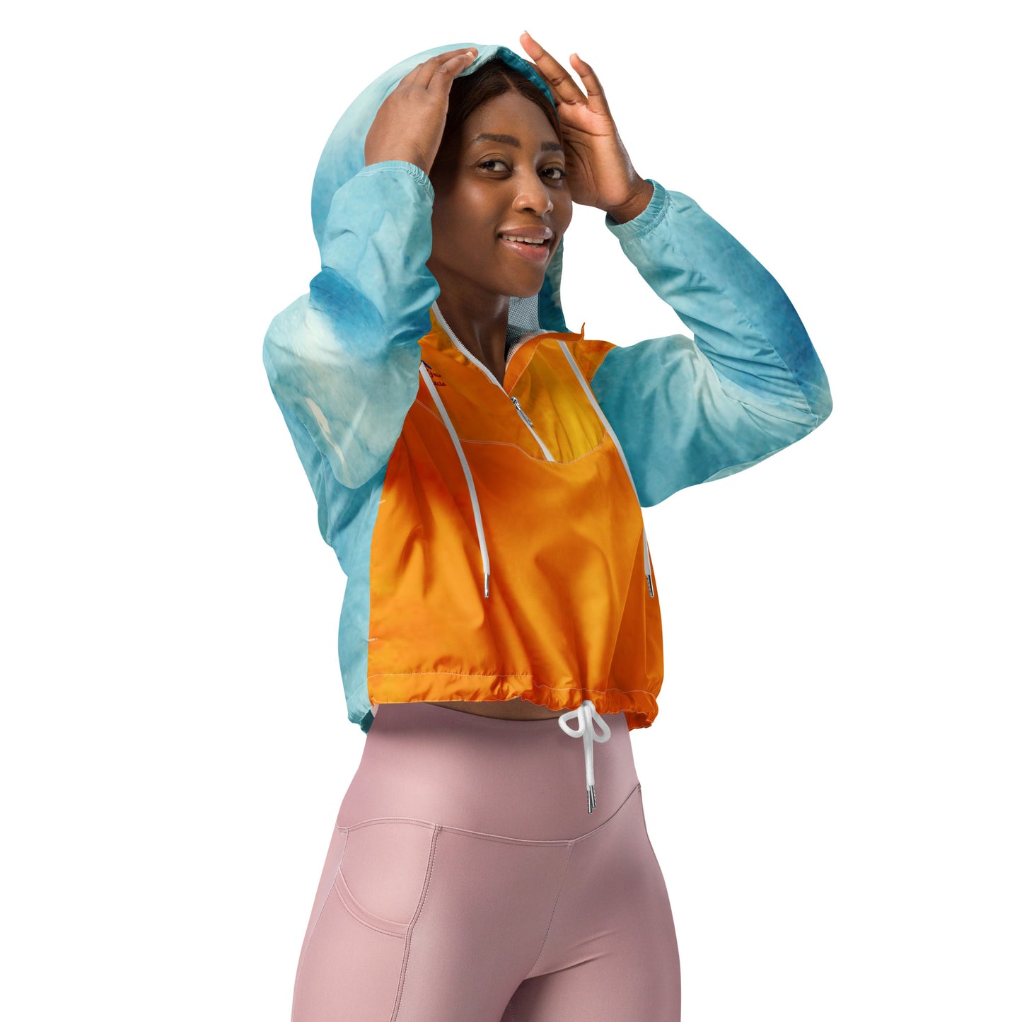 Sunset Orange&Sky Blue-Cropped Windbreaker