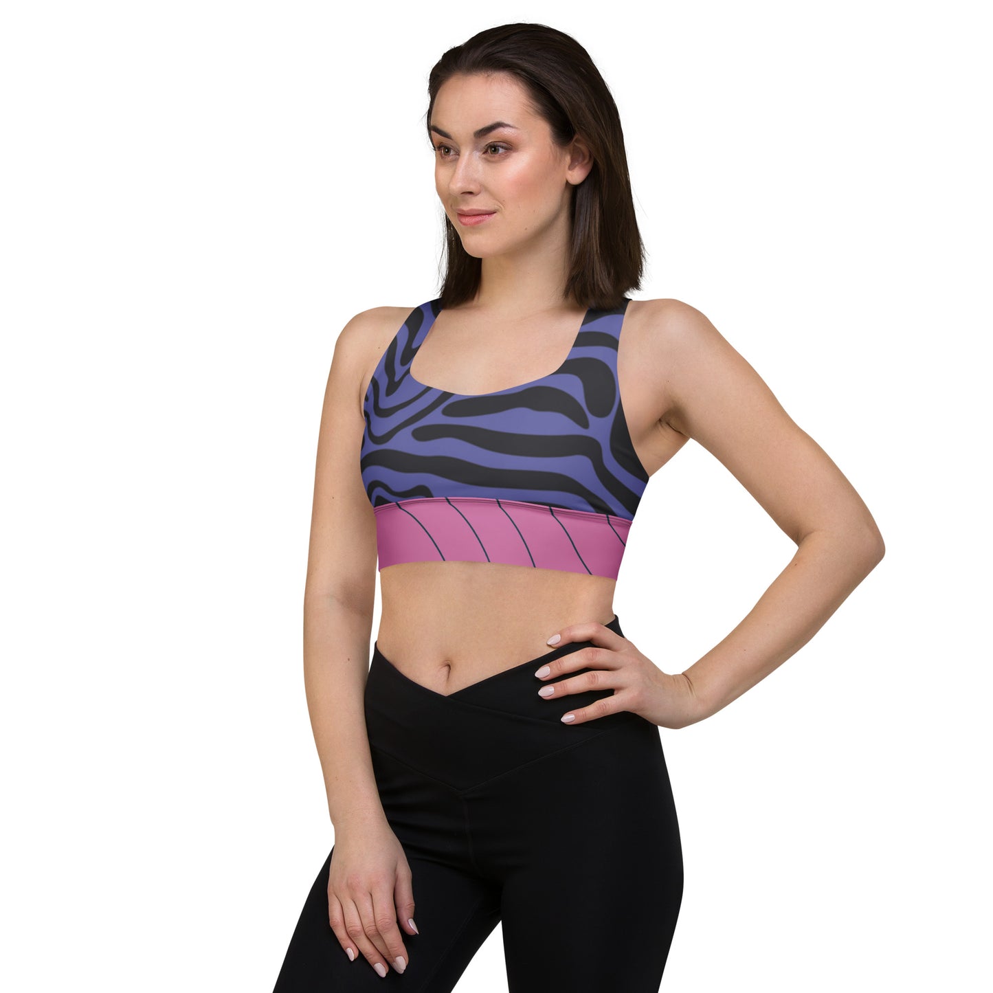 Pink &Purple Swirls 2-Retro Longline Sports Bra